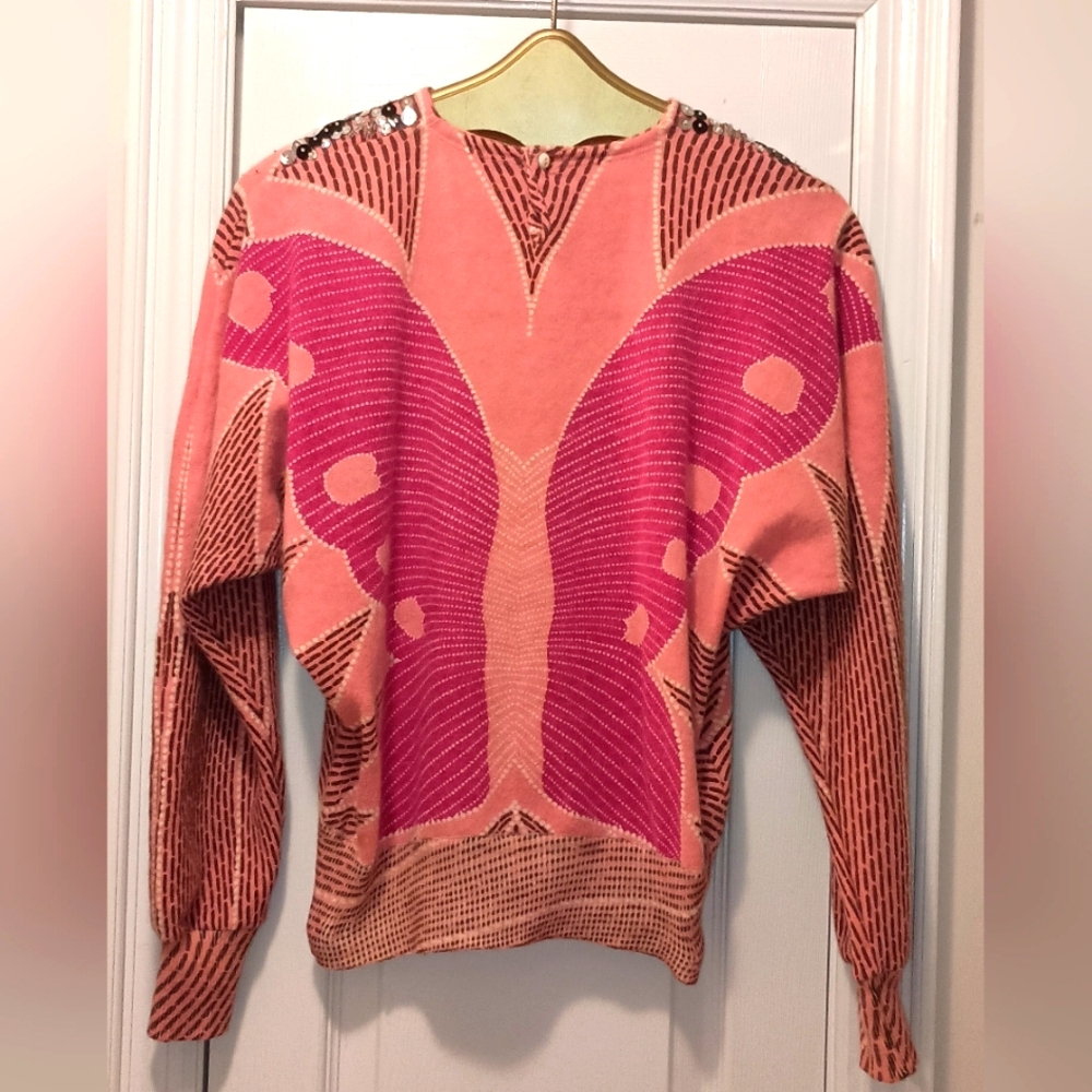 Simone Pia Vintage Italian  Sequin Butterfly Print sweater Size Small - Picture 2 of 16